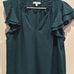 Dark green Ruffled V-Neck Women's Top